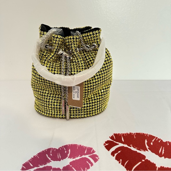 Yellow Rhinestones Swing Handle Bucket Bag - Picture 3 of 10